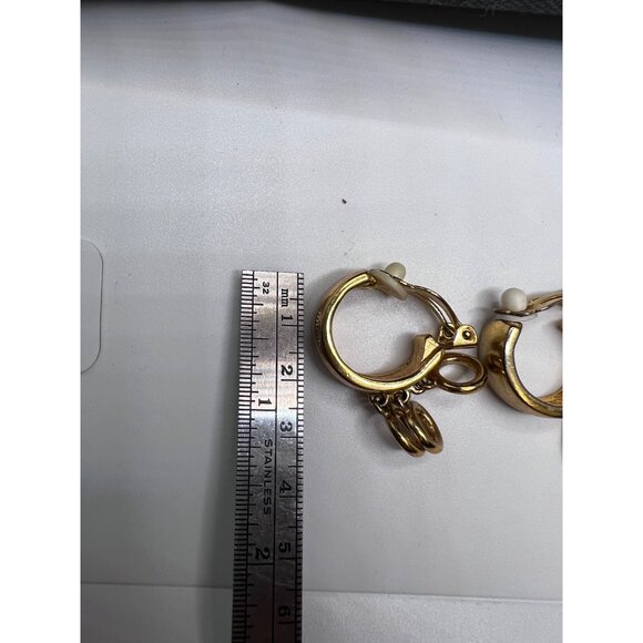 Gold-Tone Givenchy Dangle Hoop Earrings With Decorative Rings & Clip-On Backings - Picture 6 of 8